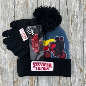 Stranger Things Beanie Hat With Pom Pom & Glove Set